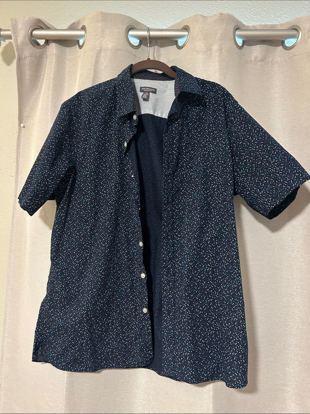 George Navy Short Sleeve Button-Down Shirt with Micro Dot Print